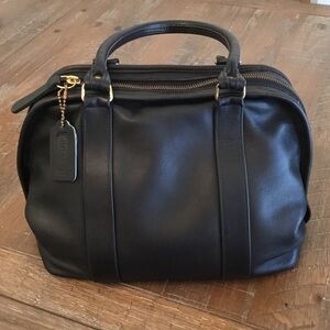 Vintage Coach Bag Soft Satchel Black Leather Doctors Bag with Gold Hardware